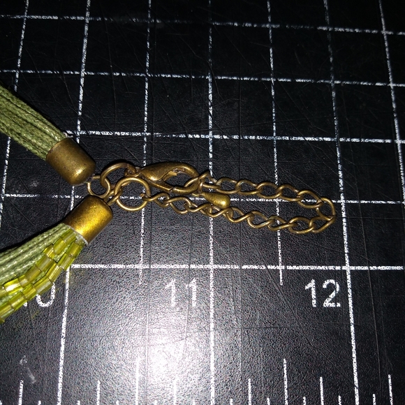 Green Multi Strand Necklace with Enamel & Glass Flowery Pendant, Green &… - Picture 5 of 10